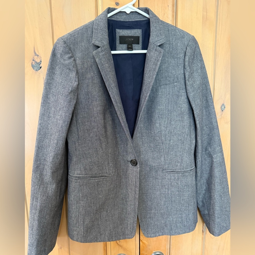 J. Crew Blazer 100% Cotton Structured Chambray Like Material Grey Blue size 6